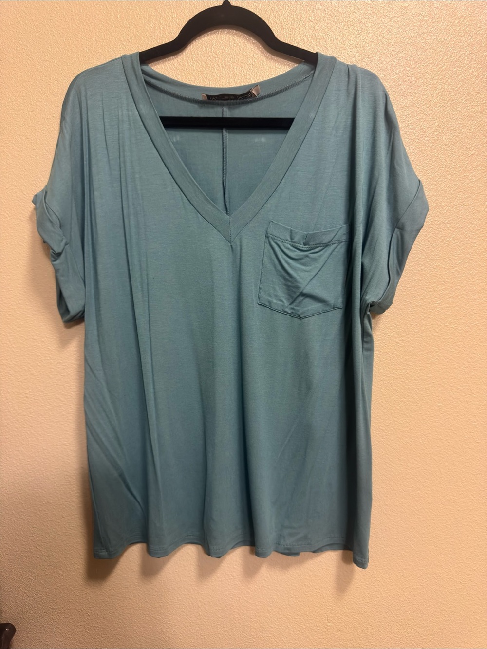 Michelle Mae Relaxed V-Neck Pocket Tee - Teal
